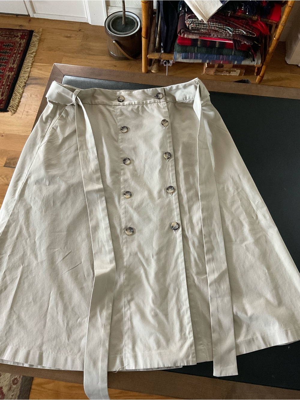 Alex Marie Cream Double-Breasted A-Line Skirt with Waist Ties